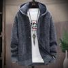 Autumn and Winter Men's Woolen Jacket Plush Thickened Classic Vintage Cardigan Hoodie Casual Loose Tops