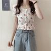 Sommerliches T-Shirt mit Kirschdruck für Damen, koreanische Version, schmale Passform und vielseitiges kurzes Strickjacken-Oberteil