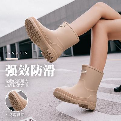 Water Shoes Japan and South Korea New Fashion Rain Boots Medium Tube Rain Shoes Women's Non-slip Lightweight Waterproof Glue Shoes