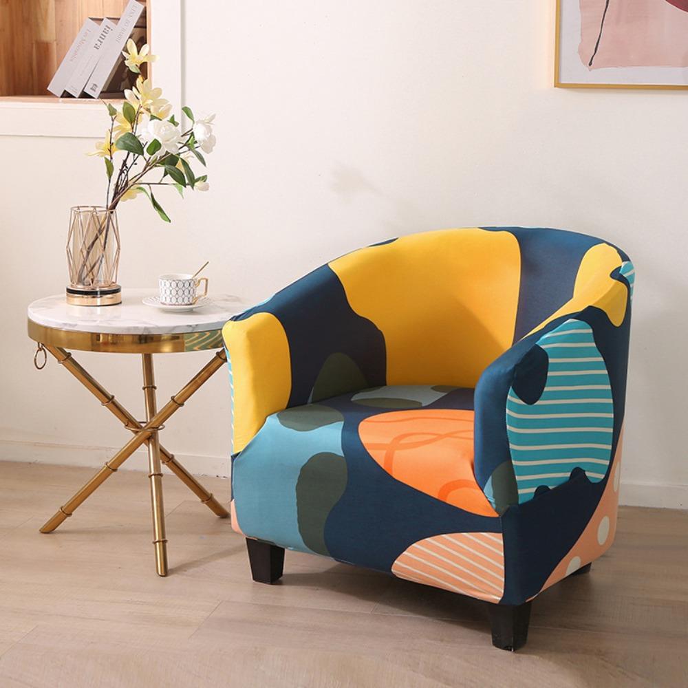 Stretch Printed Semi Circle Sofa Cover Full Wrap Cafe Chair Cover Internet Cafe Hotel Sofa Protector