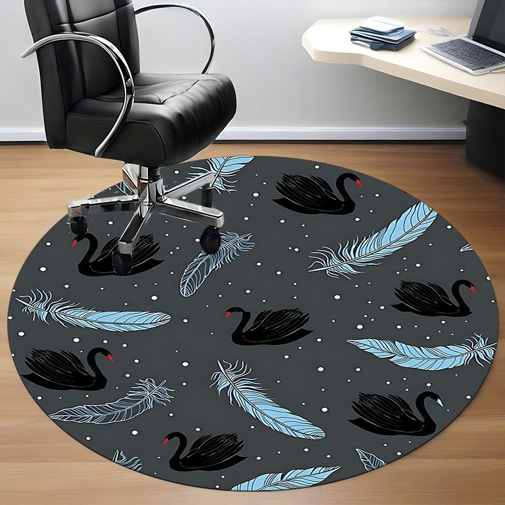 1pc Swan Feathers Office Round Area Rug, Indoor Mat Suitable For Office, Under Office Chairs Bedroom Living Room Home Decor, Room Deco156