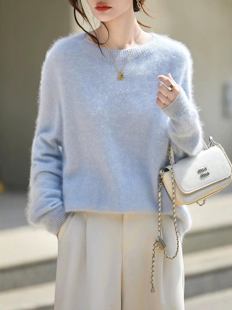 Women's Autumn-Winter Brushed Wool Loose Sweater - Round Neck Cashmere Base Layer