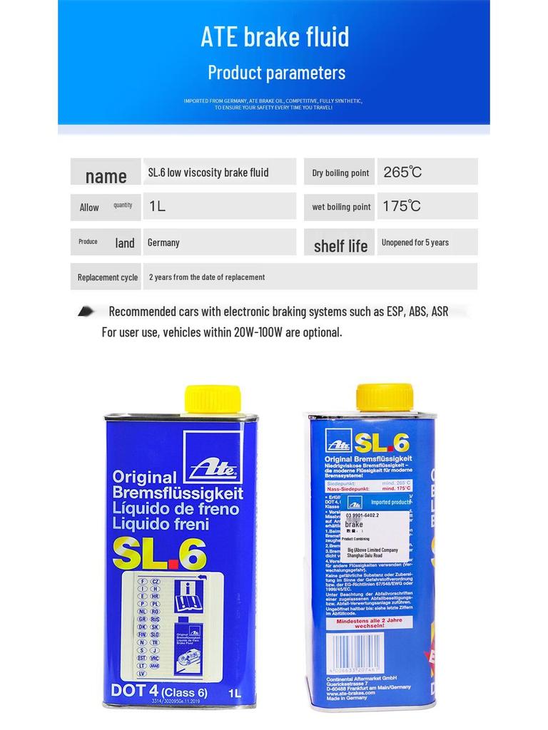 Germany ATE SL6 DOT4 Universal Synthetic Brake Fluid for Car ESP/ABS