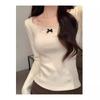 Bow lace splicing bottoming shirt women's spring collar pure desire long-sleeved shirt age-reducing top