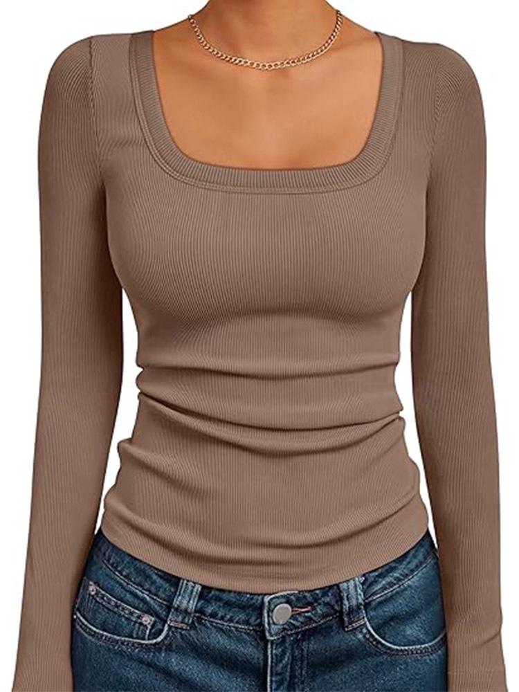

Women s Long Sleeve Rib Knit Square Neck Crop Top - Autumn Style Extra Large