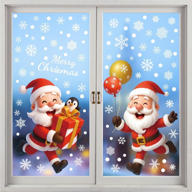 Christmas Static Window Stickers Featuring Santa Claus, Snowmen and Snowflakes for Window Decoration.