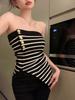 Stylový pruhovaný pletený top bez rukávů na jedno rameno pro ženy