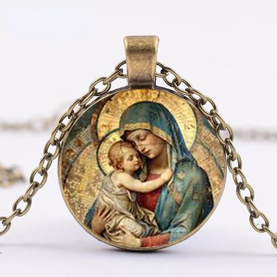 Virgin Mary Necklace - Infant Jesus Pendant Glass Pendant