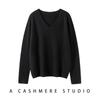 Women's Soft 100% Cashmere V-Neck Sweater - Loose Fit, Long Sleeve, Solid Color Knitwear for Autumn and Winter
