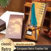 Retro Map Feather and Carved Base Fountain Pen Set - Customizable Gift Box