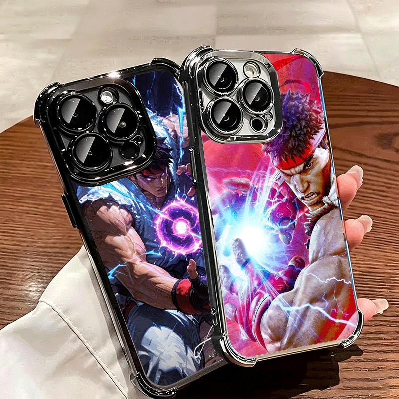 S-Street F-Fighters Soft Phone Case For iPhone 15 16 17 Air 14 Pro Max 16E Plus 13 12 Mini Plating Anti-Fall Fundas