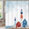 Simple Ocean Lighthouse Style Printing Shower Curtain, Bathroom Decorative Shower Curtain, Waterproof Shower Curtain with Hooks