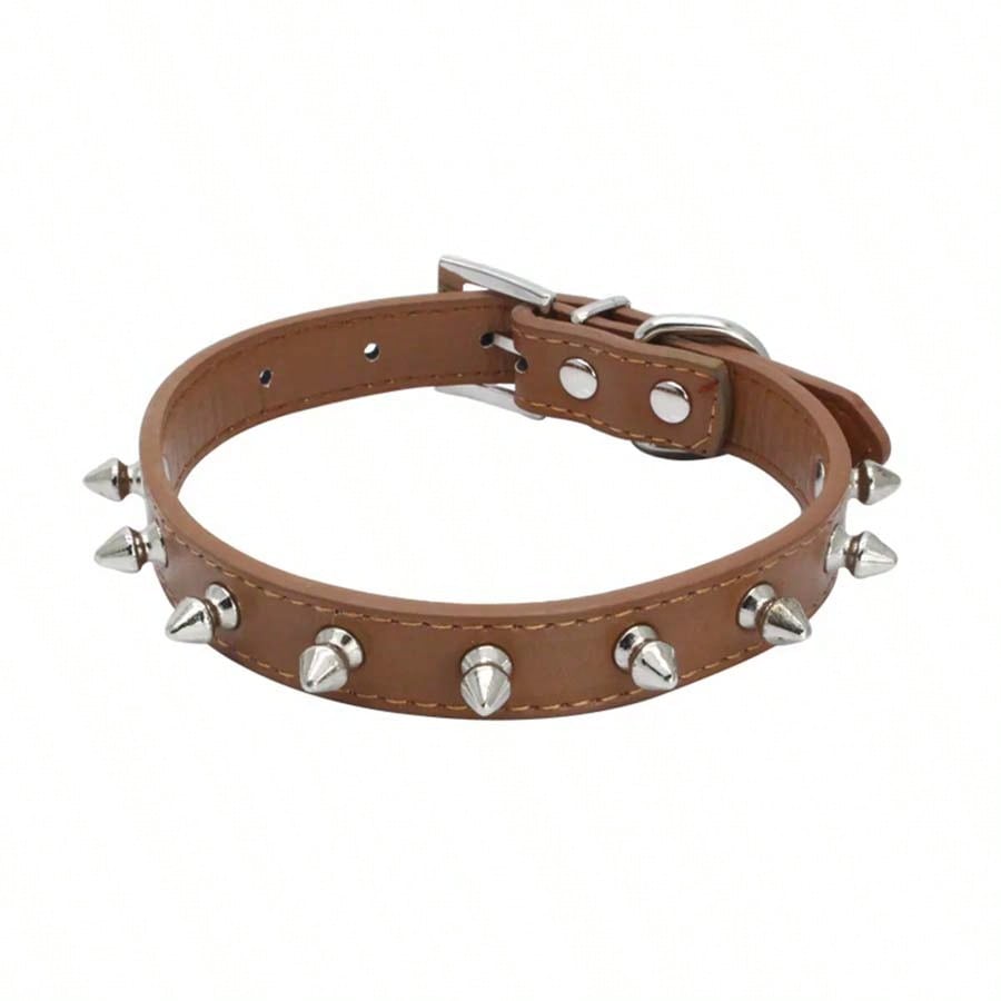 Adjustable Leather Pet Dog Collar Neck Strap Supplies PU Leather Punk Rivet Spiked Dog Collar Pet Collars for Small Dog Cat