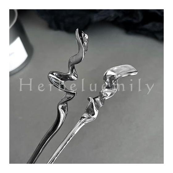 Herbeluemily Hair Stick, Simple Metallic Chic Design, Gunmetal + Silver, Approx. 17cm Length, for Kimono, Yukata, Formal, Casual, Parties, Gifts