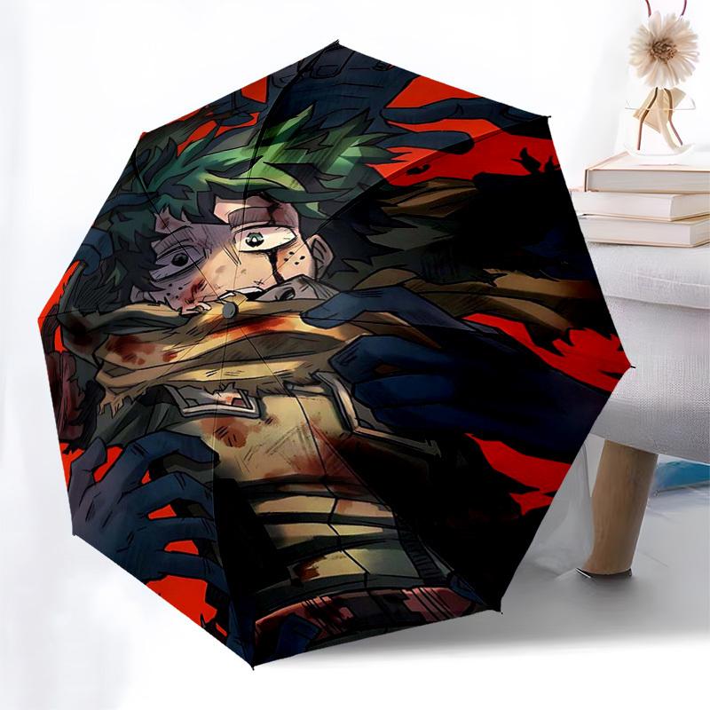 1pc My Hero Academia Izuku Midoriya Deku Outdoor Umbrella - Automatic Opening/Closing, Portable 3-Fold Design with 8-Rib Iron Frame - Perfect Gift for