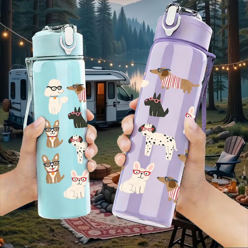 1PC Cute Puppy Dog Group Cartoon Print 750ml Color Plastic Sports Water Bottle Leakproof Flip Straw Lid Suitable for Sports Office Home Use