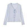 Korean Style Women's Striped V-Neck Cardigan - Summer Sun Protection, Sweet Casual Loose Fit, Long-Sleeved Top