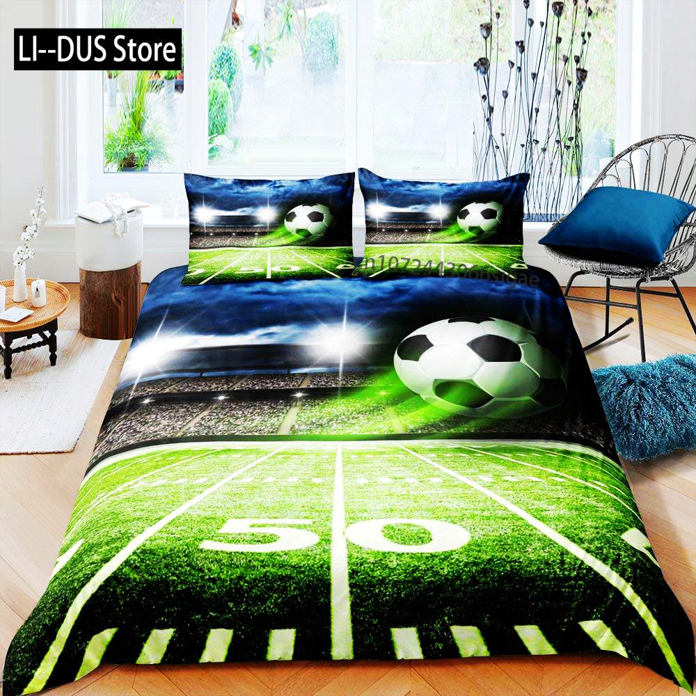 

Зеленый футбольное поле King Queen пододеяльник футбольное поле одеяло покрывало мальчики мужчины спортивные игры комплект постельного белья полиэстер пододеяльник EU single(135x200cm)