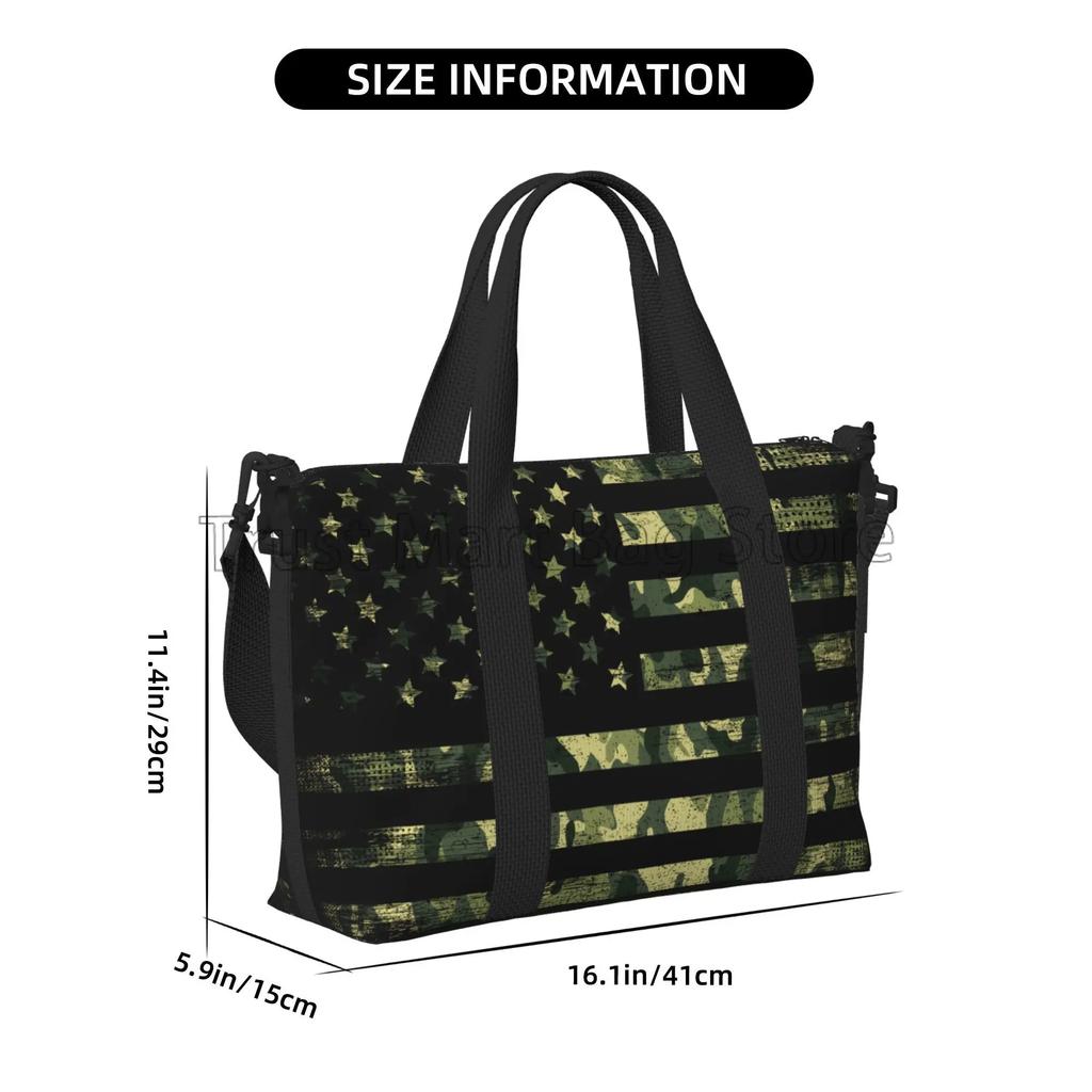 Camo American Flag USA Camouflage Print Travel Duffel Bags Unisex Waterproof Sports Luggage Tote Bag Overnight Weekender Bag