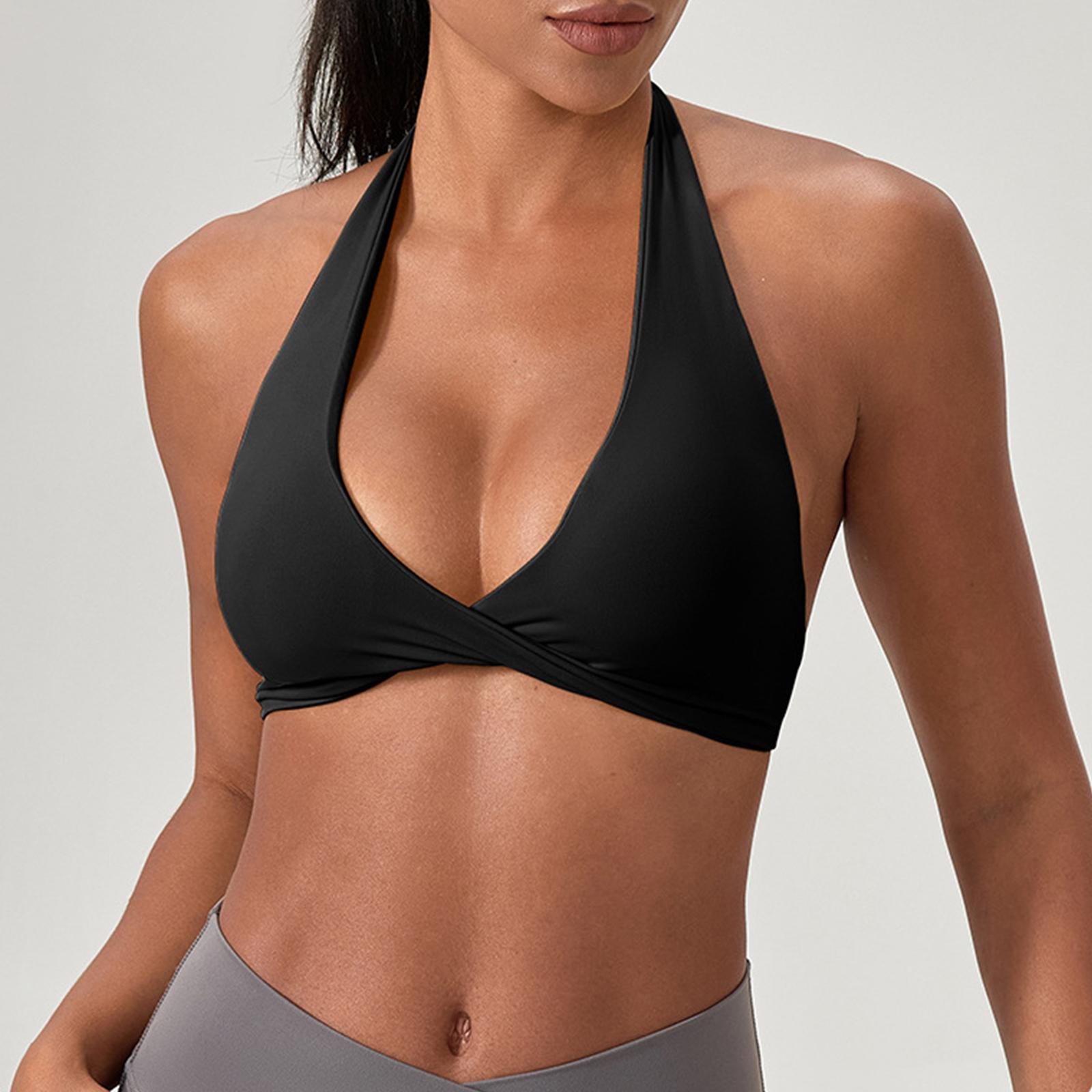 Women s Yoga Bra, Neck Hanging, Beautiful Back, Fitness Bra, Sexy No Steel Ring Sports Vest L чёрный