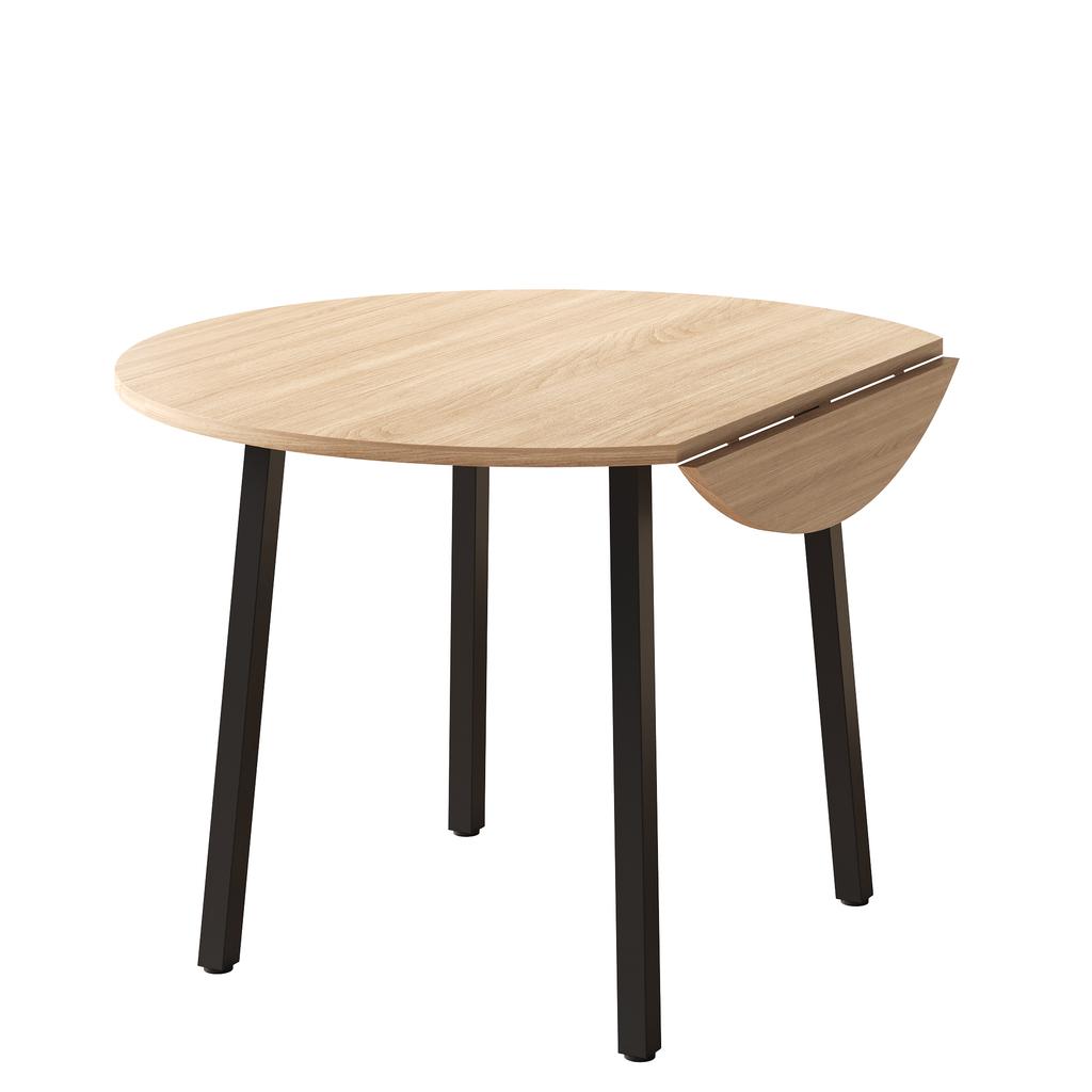 Folding Dining Table, 100 x 100 cm, suitable for 2-4 people, round, metal legs, foldable tabletop, suitable for small apartments, oak color