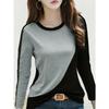 Spring/Autumn Women's Fashion Casual Color Block Patchwork Long-Sleeve T-Shirt