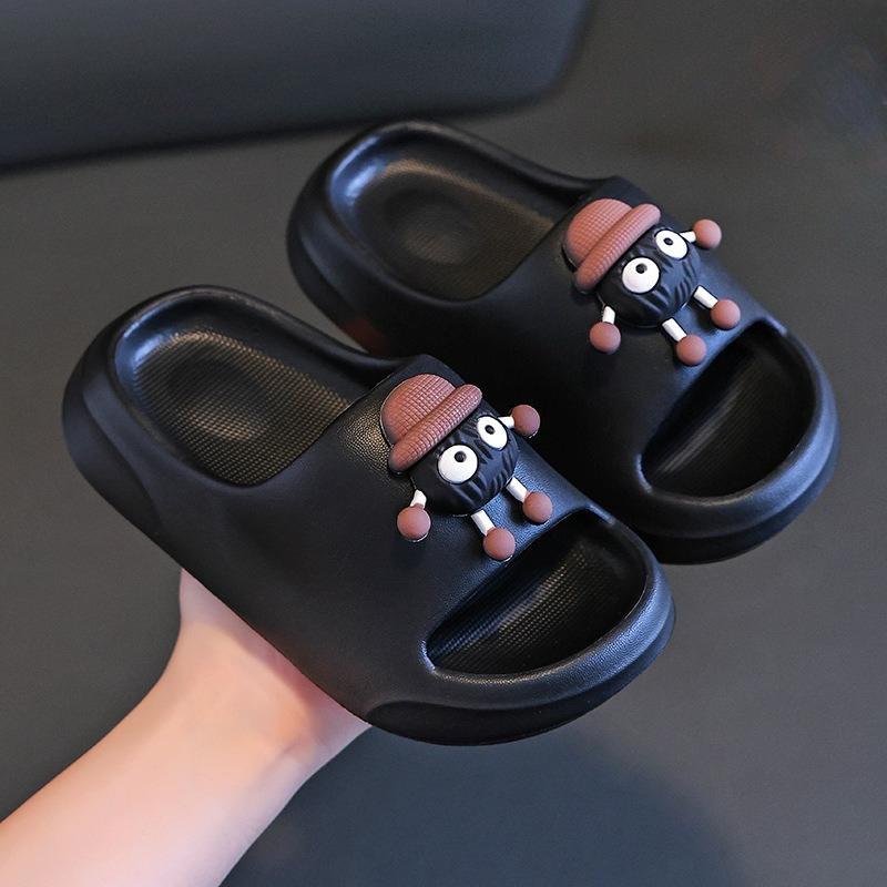 Slippers for Boys and Girls. Cartoon-style Cute Soft-soled Shoes. Flip-flops. 24-25 чёрный
