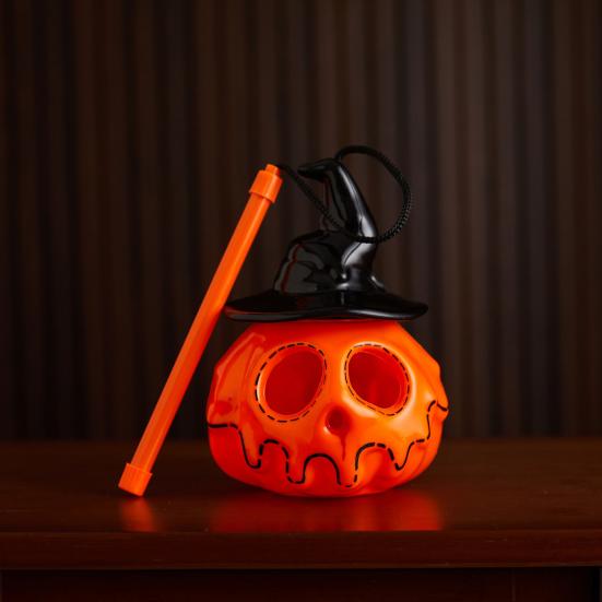 Felinar Portabil din Plastic în Formă de Dovleac Lumină de Halloween Dovleac Luminos cu Baterii Dovleac Luminat cu Pălărie de Vrăjitoare pentru Exterior Interior Casă Bântuită