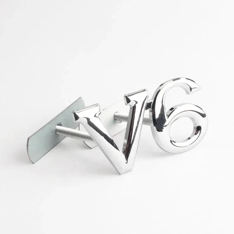 RE023D Metal V6 V8 Logo Car Front Hook Grille Emblem Badge Sticker Decals For Toyota Camry Land Cruiser Highlander Accessories