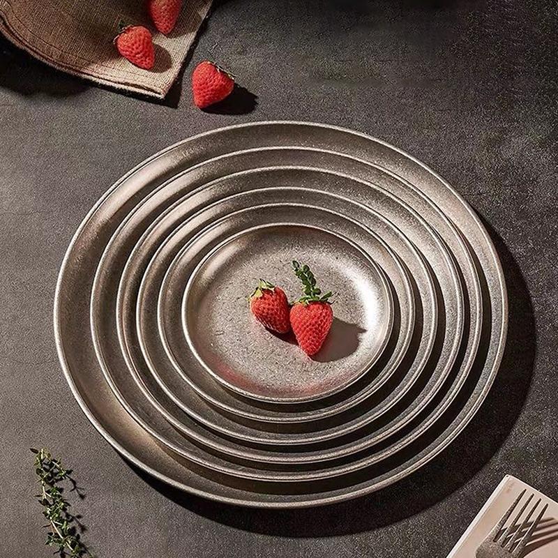 Stainless Steel Plates Vintage Multi-Function Storage Tray Classical Durable Western Dish Steak Dessert Plate Table Decor