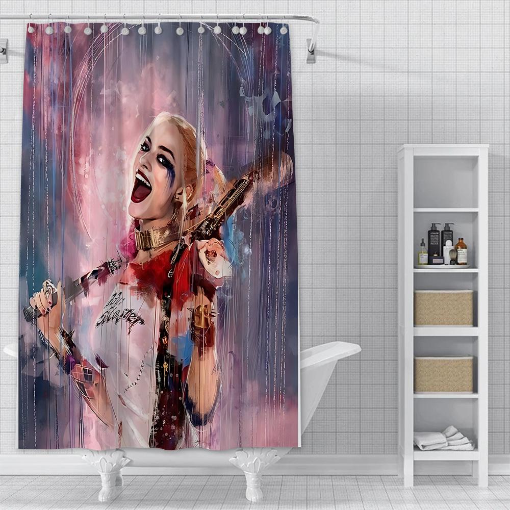 Tenda da Doccia Harley Quinn Tessuto in Poliestere Impermeabile Pittura Colorata Tende da Bagno Decorazione Bagno di Casa Tenda con Ganci