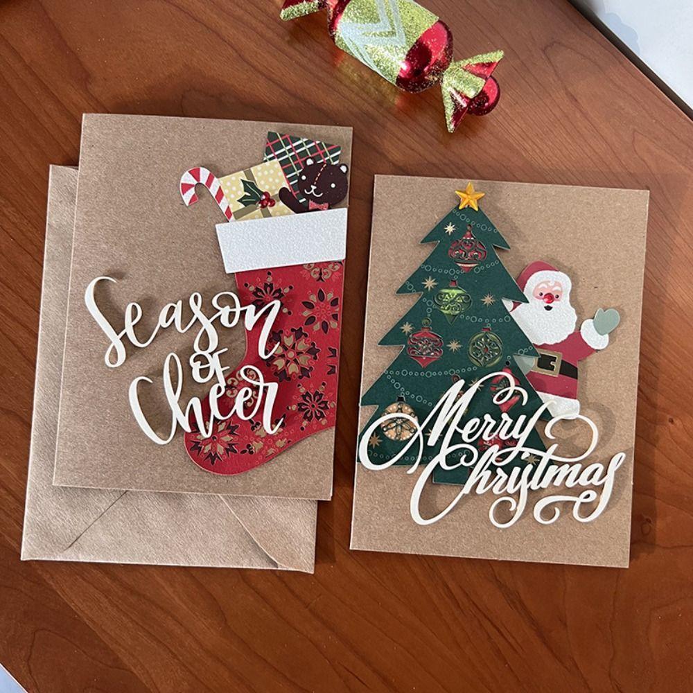 Foldable Greeting Card Kraft Paper Invitations Card Party Supplies Christmas Cards  New Year