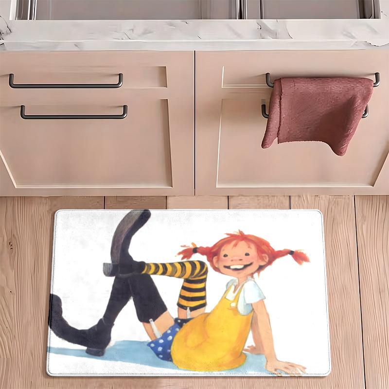 Pippi Flannel Kitchen Floor Mat Absorbent Non-Slip Soft Standing Mat Washable Comfortable Kitchen Rug for Home Sink Laundry