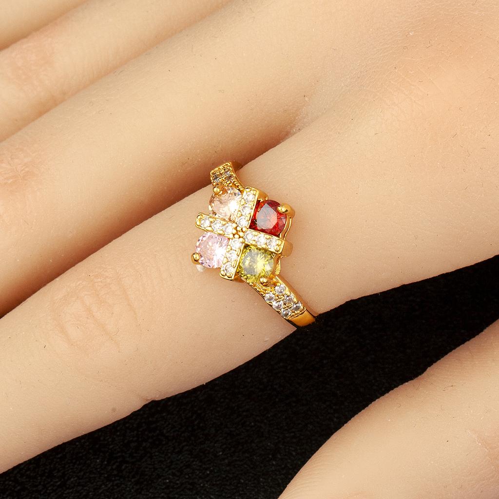 Nidin High Quality Multicolored Crystal Zircon Glossy Rings For Women Wedding Party Copper Fashion Light Luxury Jewelry Gifts