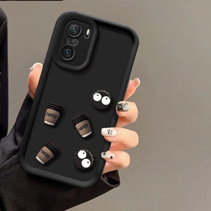 Cute 3D Coal Ball Coffee Camera Lens Silicone Phone Case For Xiaomi Redmi Note 13 Pro Plus 4G 5G Back Cover