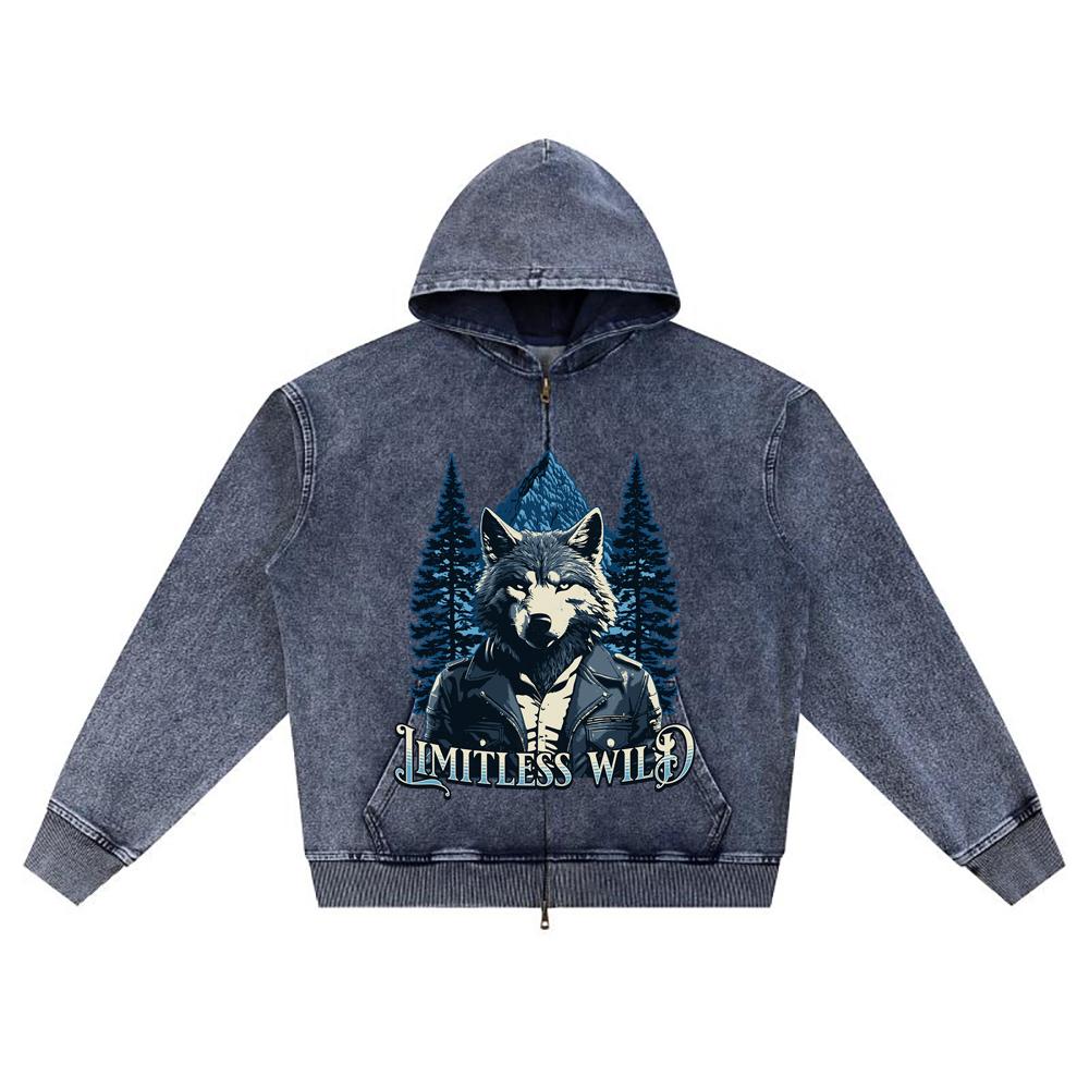 

DTG print Knitted Denim Zip-Up Hoodie Limitless Wild Brother Print Zipper Hoodies XL темно-синий