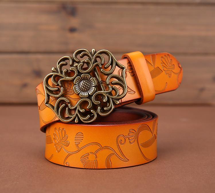 Genuine Womens Leather Belt Simple Design Alloy Buckle Casual Formal Attire