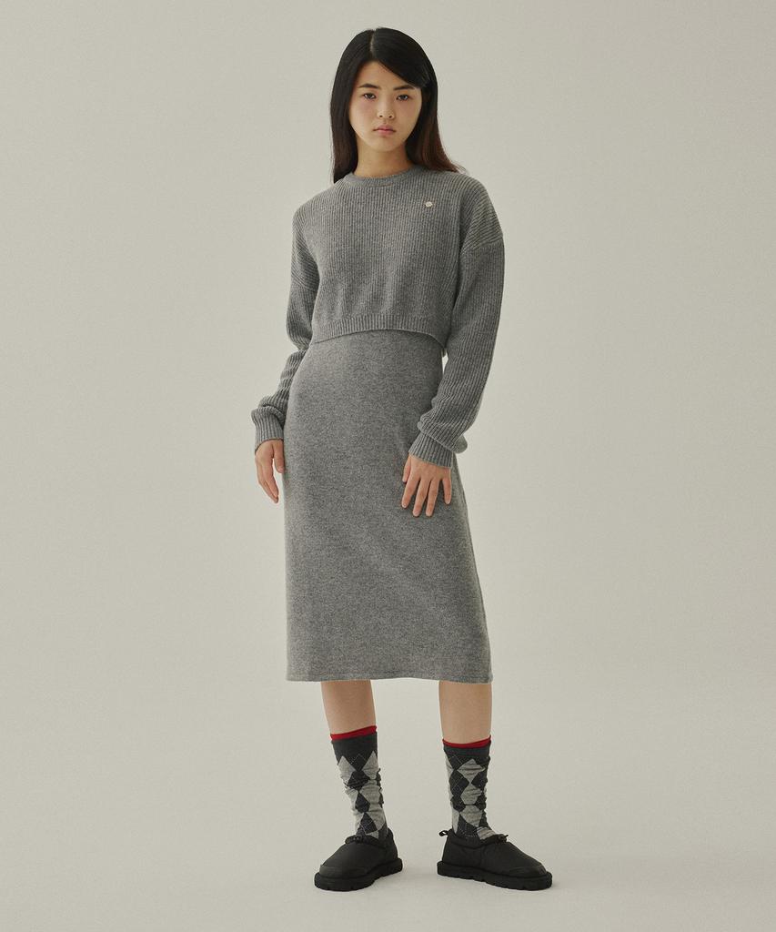Covernat Woman Layered Long Knit Dress Melange Gray