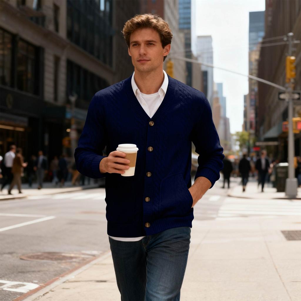 Men's Cardigan Buttoned Knit Jacket Slim Fit Jacket
