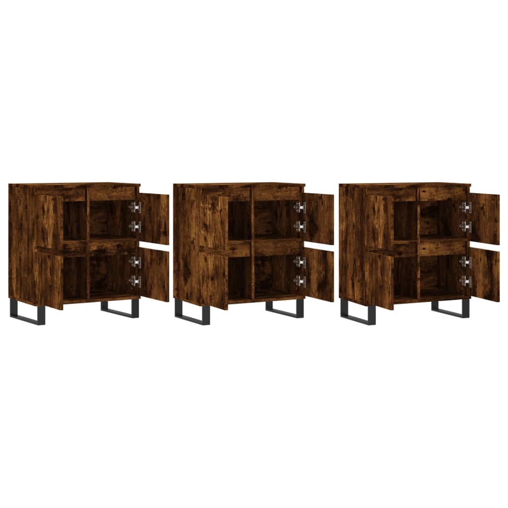 Sideboards 3 Pcs. Smoked Oak Wood Based Material