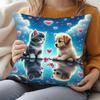 1pc Cute Cat and Dog Reflection Design Pillowcase - Soft and Comfortable Short Plush Cushion Cover - Polyester Polyester - Zipper Closure - Machine Wa