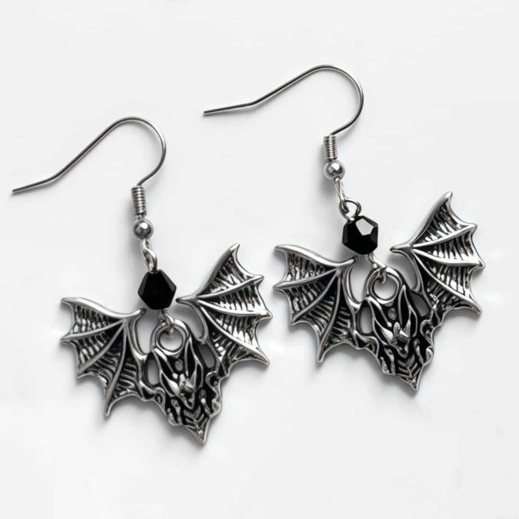 Pendientes Largos Retro Góticos Color Plata El Ojo de Horus Calavera Murciélago Cuervo Mariposa Gato para Mujeres Joyería de Fiesta de Halloween Regalos