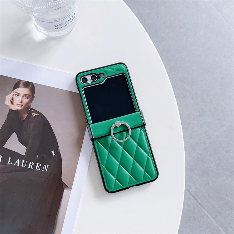 Applicable Samsung ZFlip5 Ring Holder Phone Case Galaxyzflip6 Rhombus Leather Case Fashion Case