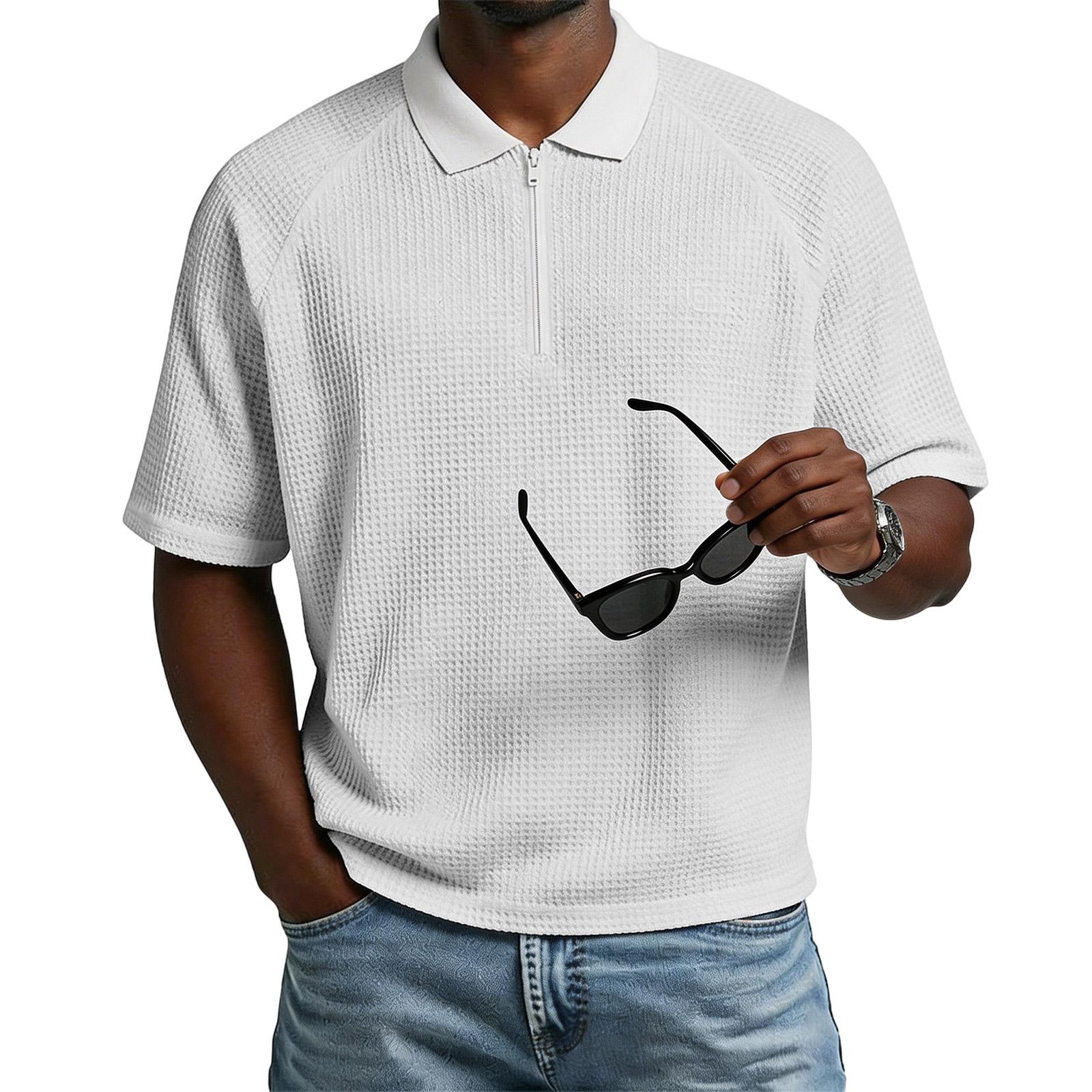 

Men s Lapel Short-Sleeve Shirt Contrast-Colored Casual Sportswear T-Shirt XL білий
