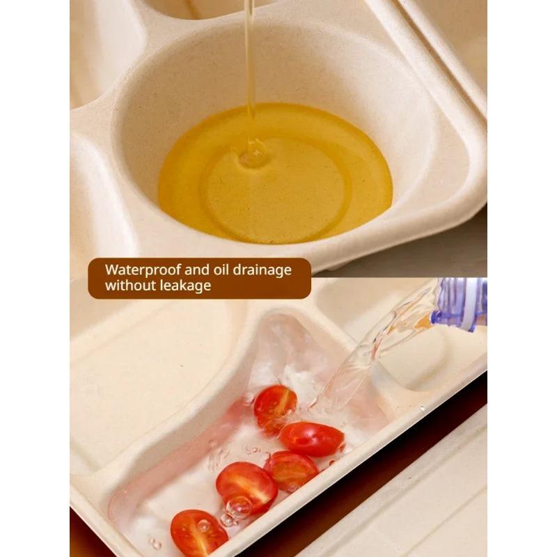 Caja de embalaje desechable para entrega dividida, 10 unidades, gran capacidad, papel de cuadrícula múltiple, cajas para el almuerzo, respetuosas con el medio ambiente, para microondas