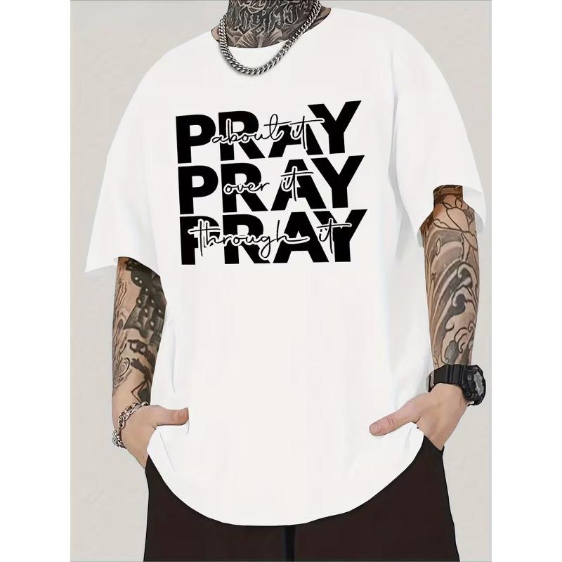 

Мужская христианская футболка - ПРАЙ Молитвенная футболка - Белая с жирным черным шрифтом - Религиозная одежда для церкви, Повседневная одежда, Подарки S белый