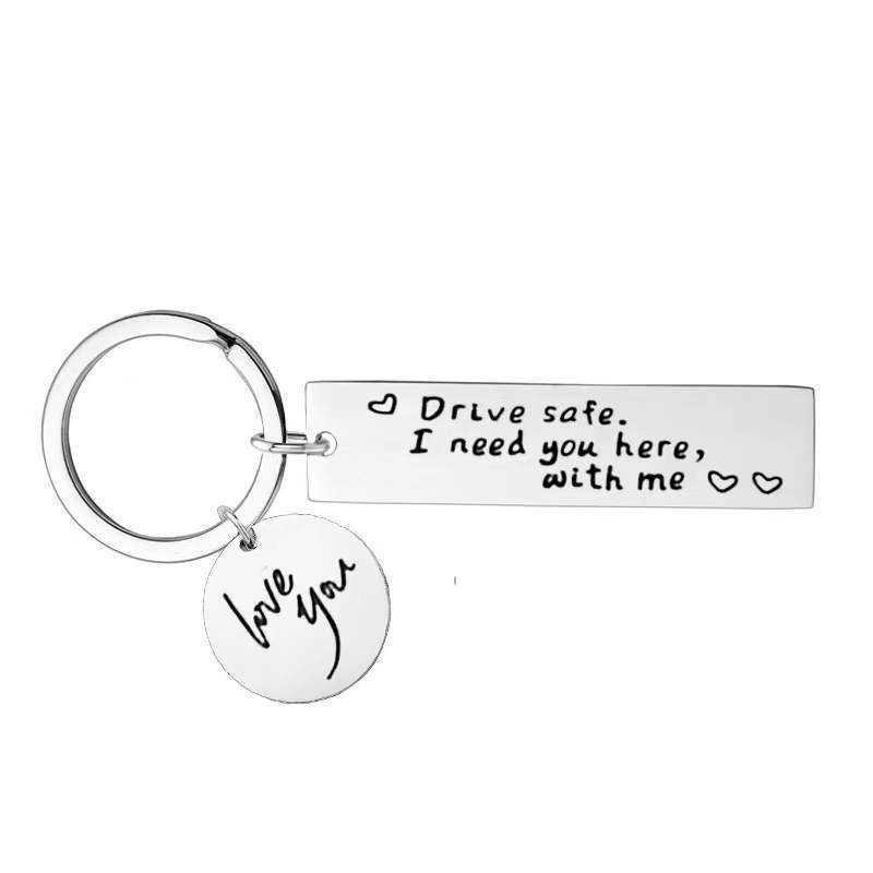 Keychain Pendant Drive Safe Love You Holiday Gift Stainless Steel Keychain Stainless Steel Keychain for Backpack Bag Pendant