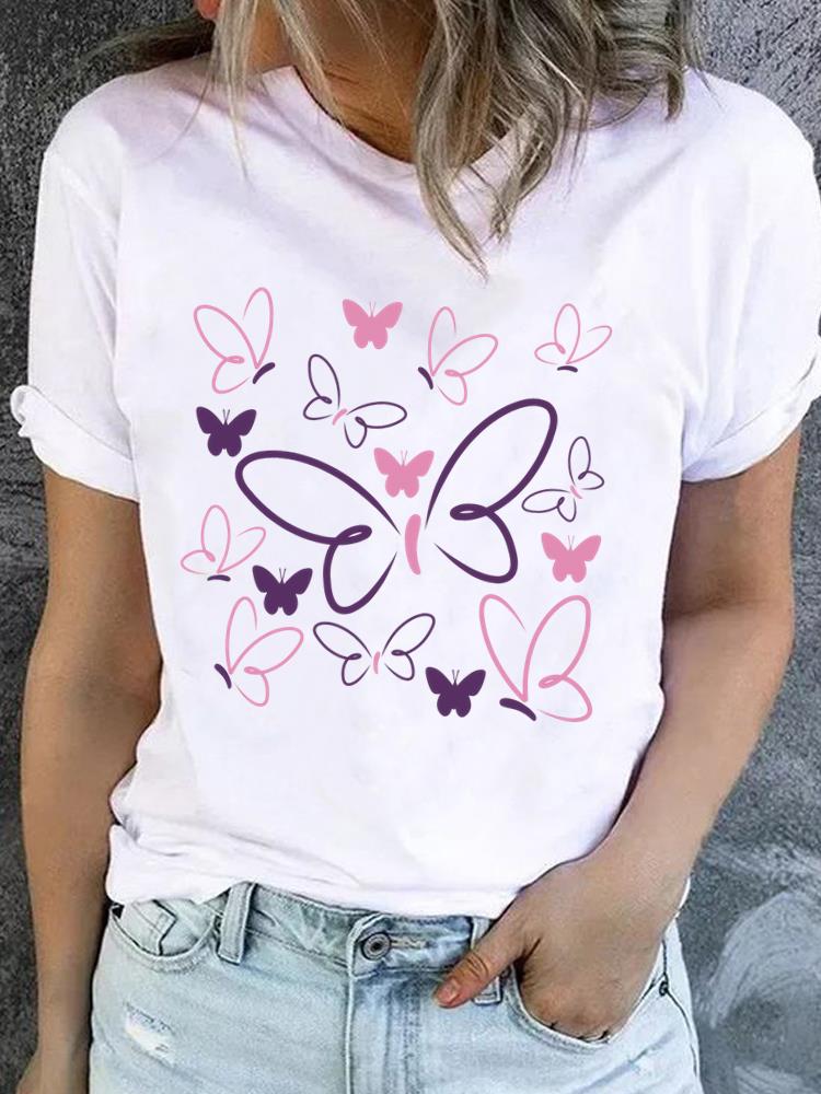 (Asian Size) Women Fashion Printed Casual T Shirt Tee Top Lady Female feather style 90s Graphic Short Sleeve T-shirts Clothing