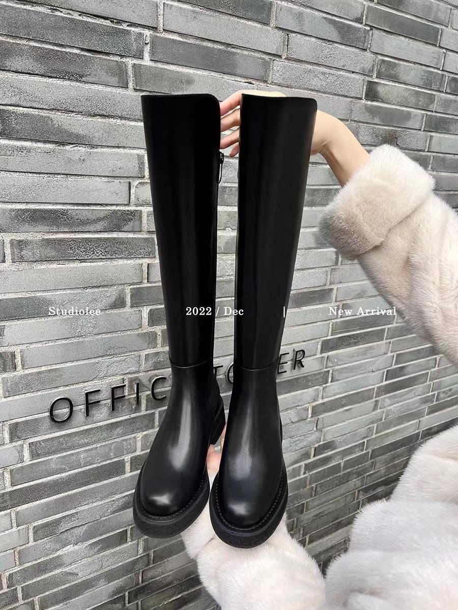 

Cowhide grape mother same thick-soled small medium and long boots elastic knight boots women s autumn and winter leather high boots 40
