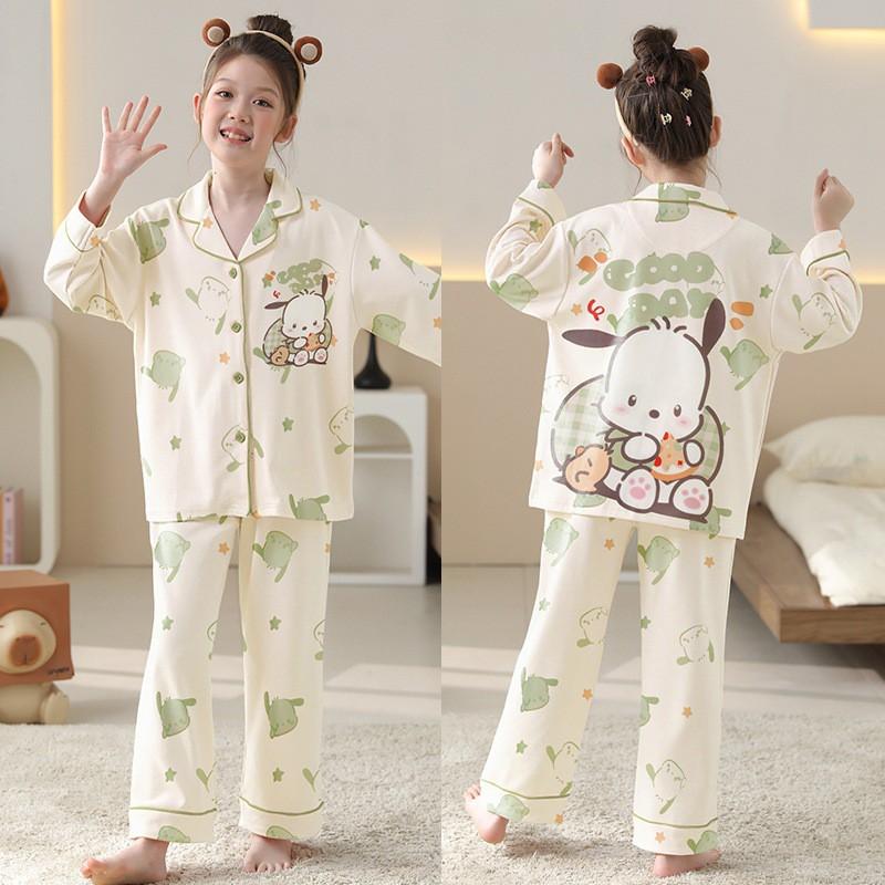 Girls Cotton Pajama Set Long Sleeve Hooded Cardigan Sleepwear Kids 8 Home Wear